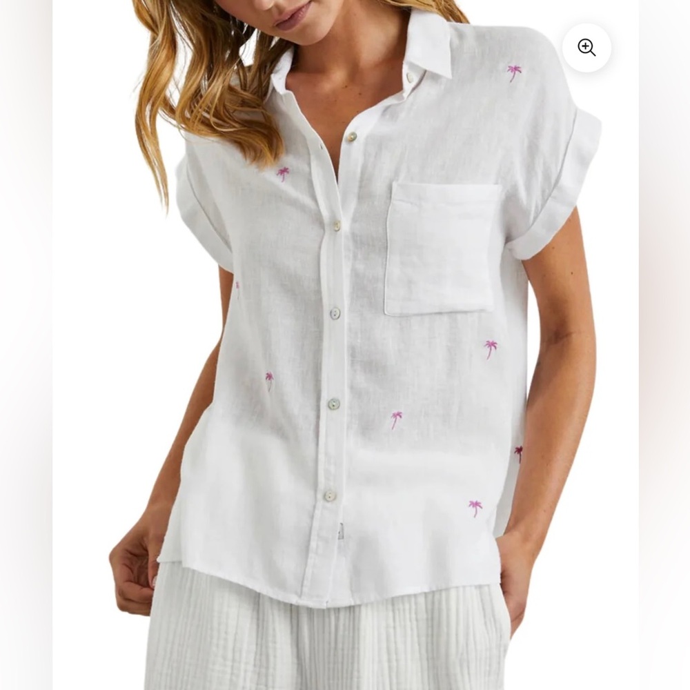 Rails Whitney Palm Tree Embroidered Button-Front Short Sleeves Shirt Size XS
